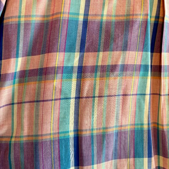 Super Thin Summer Weight 80s Pink Large Format Plaid Button Shirt Large L - Picture 10 of 11